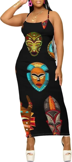 Women's Summer Maxi Dress Plus Size Tank Dress Sleeveless Spaghetti Strap Beach Midi Dress Long Bodycon Sexy Dress