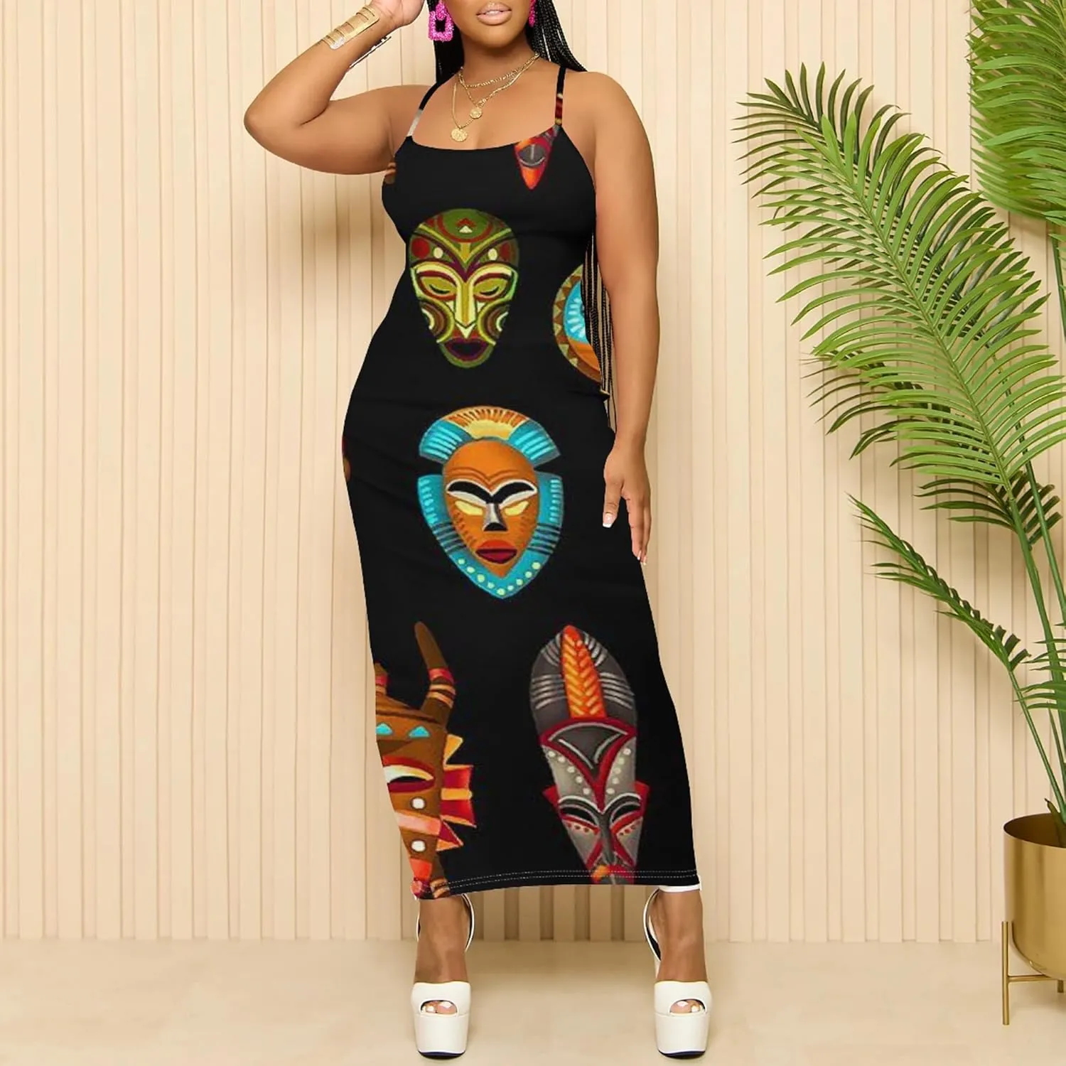 Women's Summer Maxi Dress Plus Size Tank Dress Sleeveless Spaghetti Strap Beach Midi Dress Long Bodycon Sexy Dress