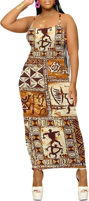 Women's Summer Maxi Dress Plus Size Tank Dress Sleeveless Spaghetti Strap Beach Midi Dress Long Bodycon Sexy Dress