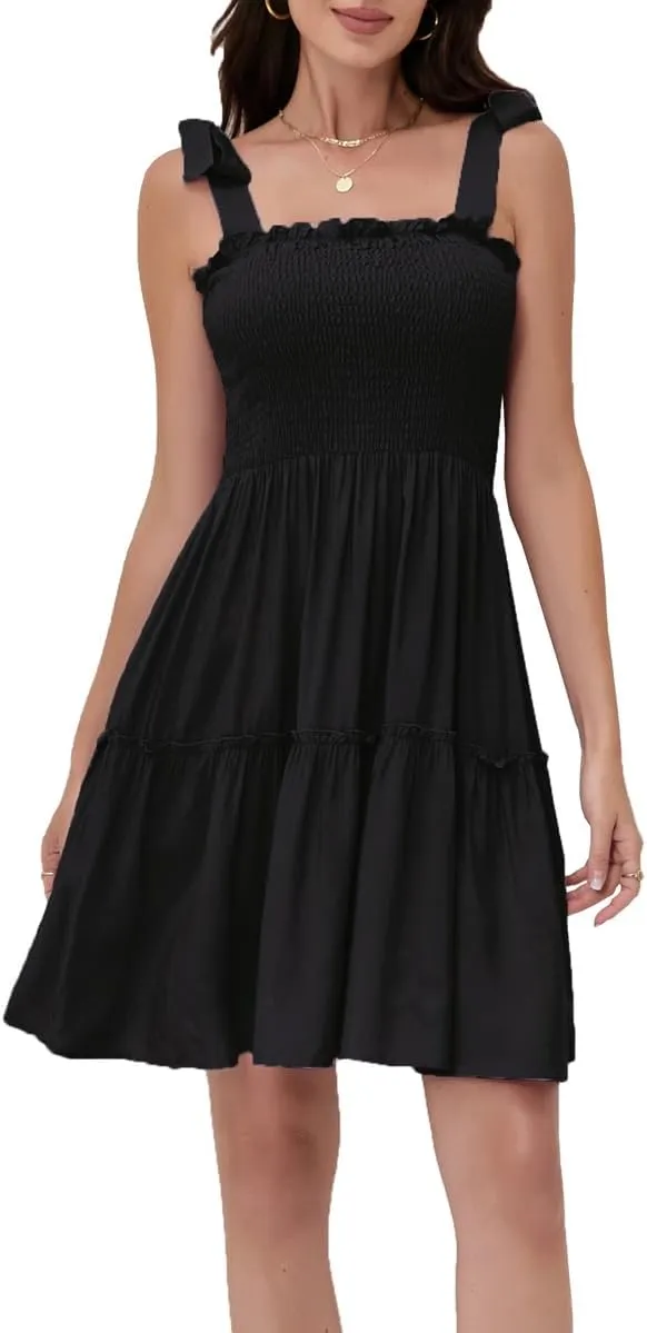 Women's Summer Spaghetti Strap Cover Up Strapless Dresses Ruffle Tube Top Beach Mini Dress