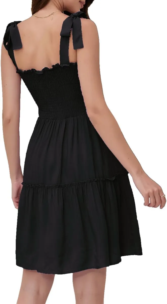 Women's Summer Spaghetti Strap Cover Up Strapless Dresses Ruffle Tube Top Beach Mini Dress