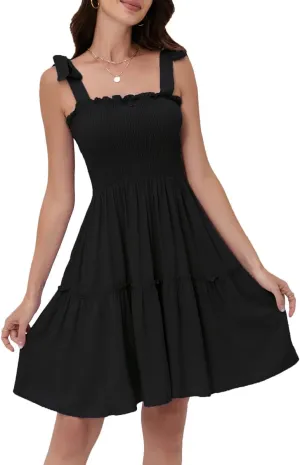 Women's Summer Spaghetti Strap Cover Up Strapless Dresses Ruffle Tube Top Beach Mini Dress