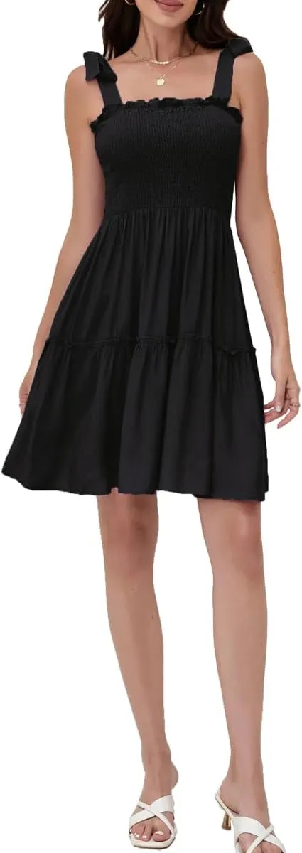 Women's Summer Spaghetti Strap Cover Up Strapless Dresses Ruffle Tube Top Beach Mini Dress
