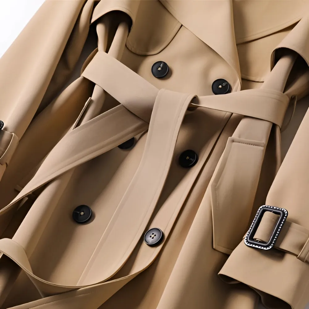 Womens Trench Coat  Cotton Gabardine  Double Breasted  Belted Full Length