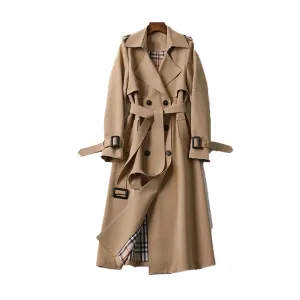 Womens Trench Coat  Cotton Gabardine  Double Breasted  Belted Full Length