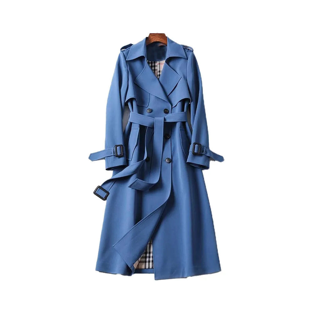 Womens Trench Coat  Cotton Gabardine  Double Breasted  Belted Full Length