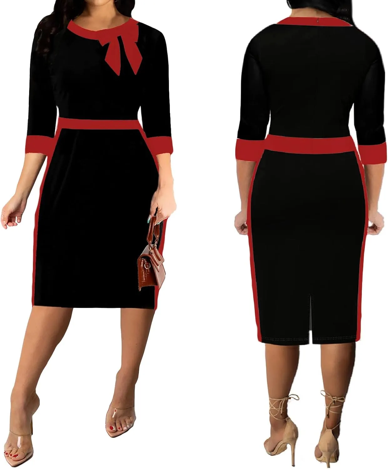 Xinlees Women's Bodycon Pencil Dress Sexy Short Ruffles Sleeve Clubwear Basic Fitted Outfits Casual Midi Dresses
