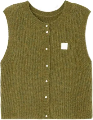 Y2k Girls Summer Knitted Vest Women Knitted Sweater Vest Sleeveless Button Down Ribbed Knit Cardigan Tank Top