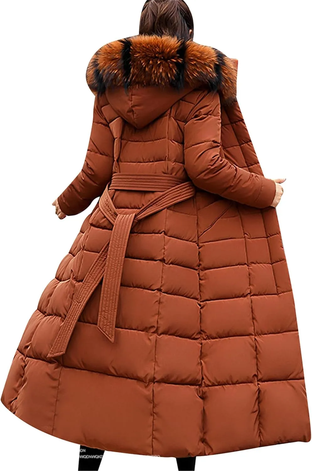 YMING Women's Winter Long Down Coat Pockets Maxi Down Parka Warm Puffer Jacket with Faux Fur Hood