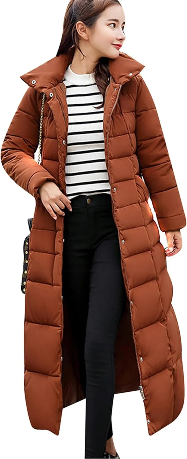 YMING Women's Winter Long Down Coat Pockets Maxi Down Parka Warm Puffer Jacket with Faux Fur Hood