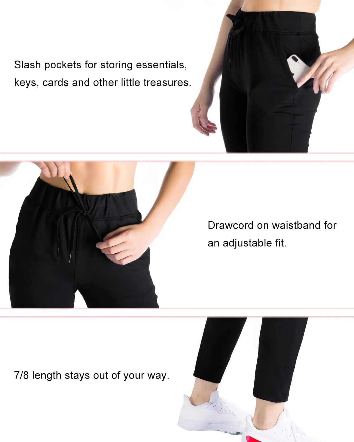 Yogipace Petite/Regular/Tall Women's 7/8 On The Fly Pants Drawstring Casual Lounge Joggers Travel Sweatpants