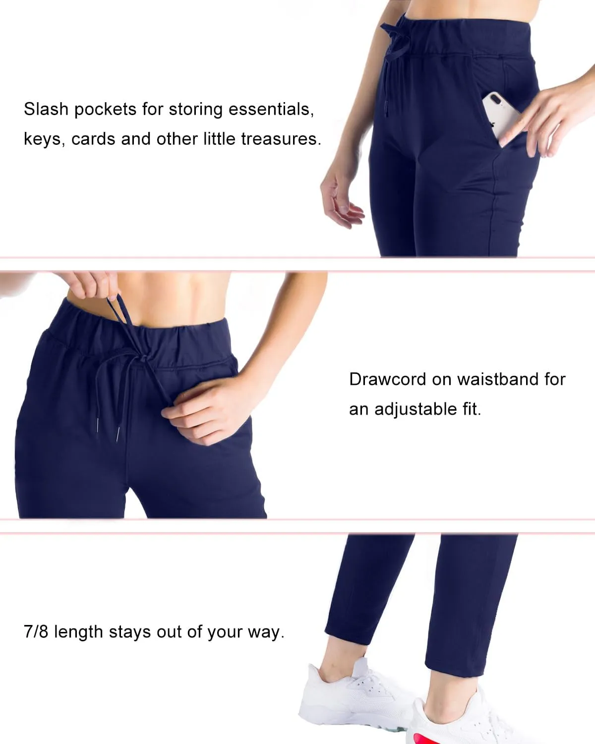 Yogipace Petite/Regular/Tall Women's 7/8 On The Fly Pants Drawstring Casual Lounge Joggers Travel Sweatpants