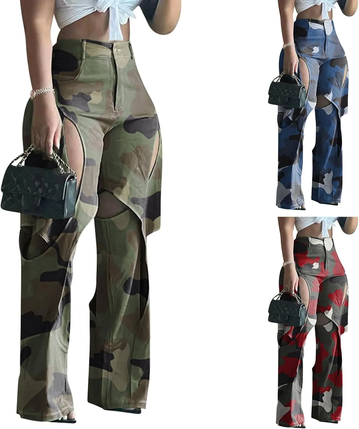Ytfsrukp Women Straight Leg Cargo Pant High Waist Hollow Out Long Palazzo Trouser