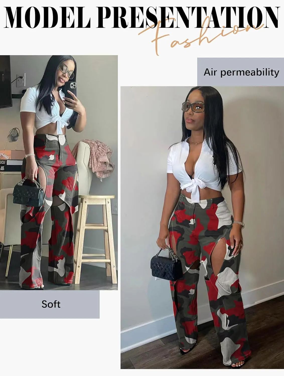 Ytfsrukp Women Straight Leg Cargo Pant High Waist Hollow Out Long Palazzo Trouser