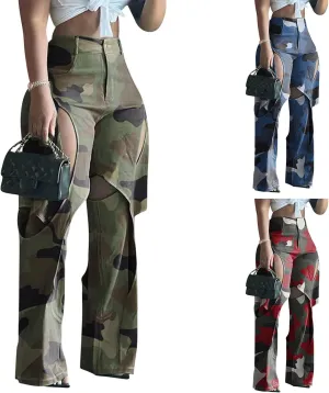 Ytfsrukp Women Straight Leg Cargo Pant High Waist Hollow Out Long Palazzo Trouser