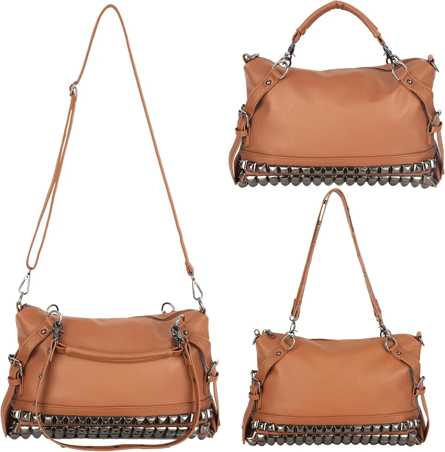 ZLM BAG US Punk Rivet Hobo Handbag for Women Large Crossbody Purse Leather Top Handle Bag